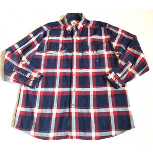Mens Shirt-WOOLRICH-maroon/navy plaid heavy cotton flannel button-down Classic-L